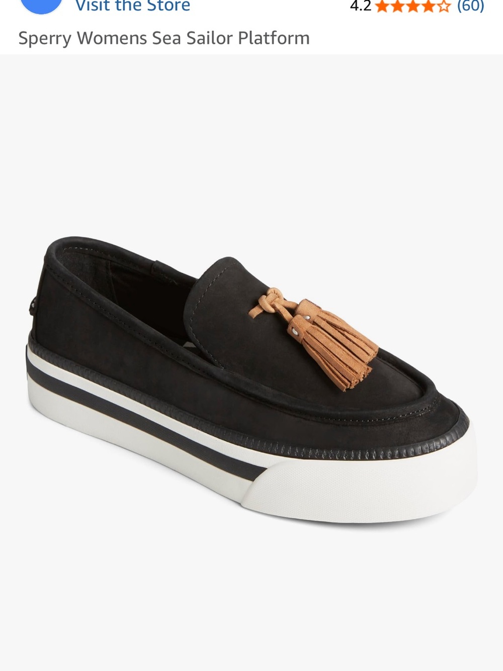 Sperry Women’s Black Slip-On sailor Platform Loafer with Tan Tassel